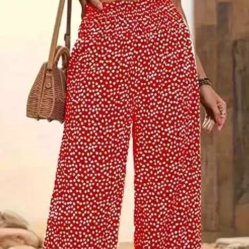 Damen Weite Blumenmuster-Hose mit elastischem Bund und hohem Taillenschnitt EB