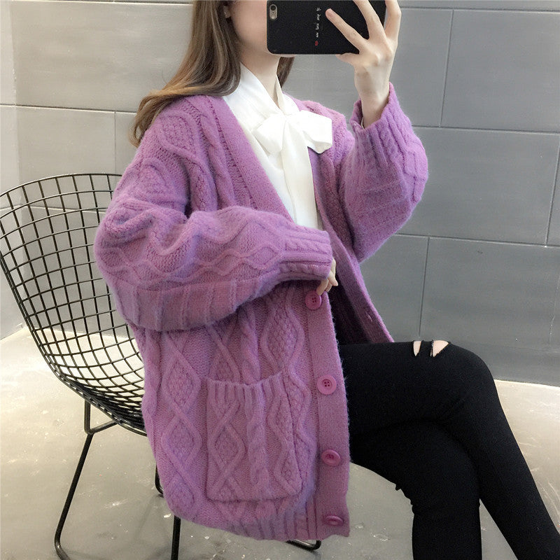 Damen Wabenstrick Oversized Cardigan mit Taschen und Knopfdetail EB