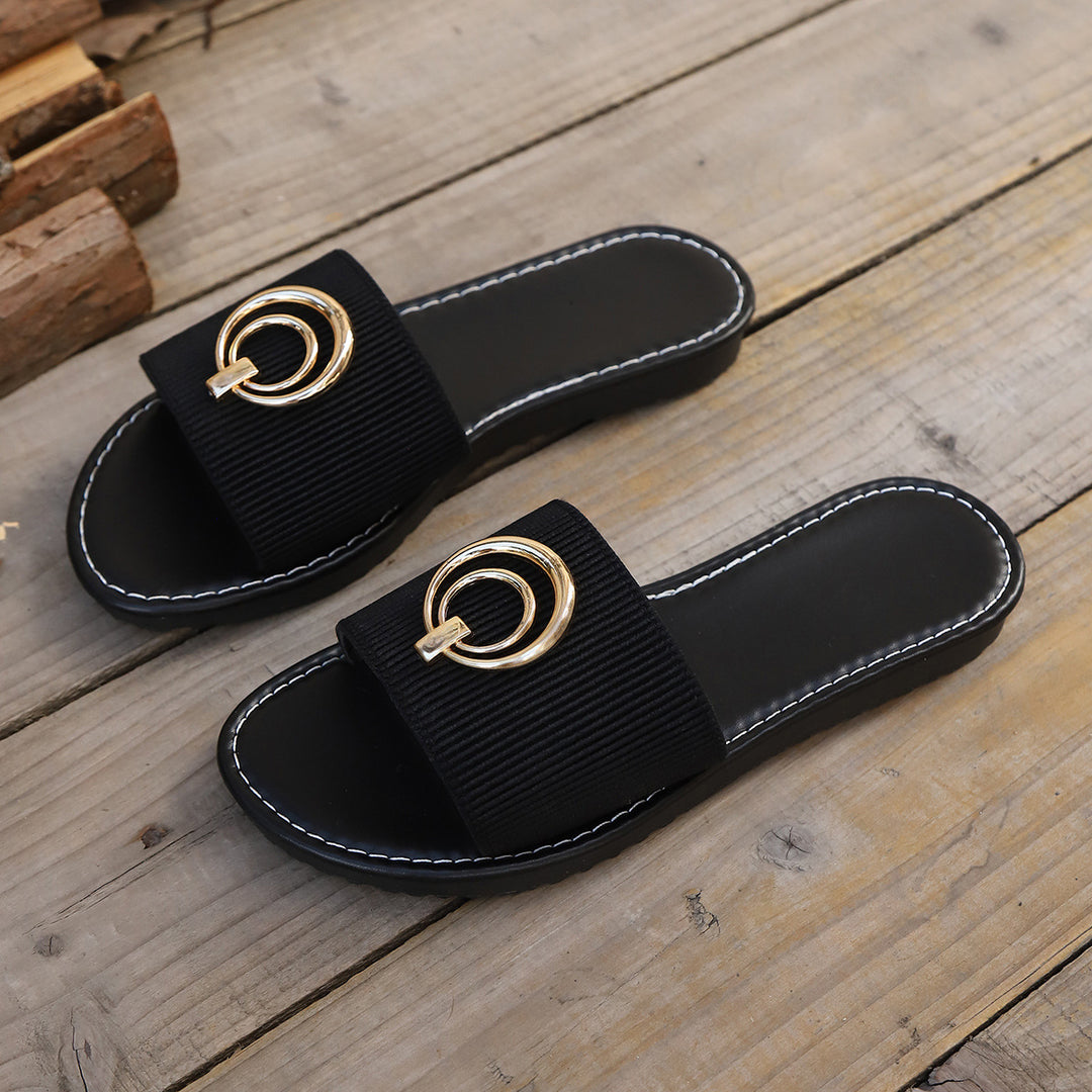 Damen Modische Slipper mit elegantem Metall-Detail und komfortablem Fußbett EB