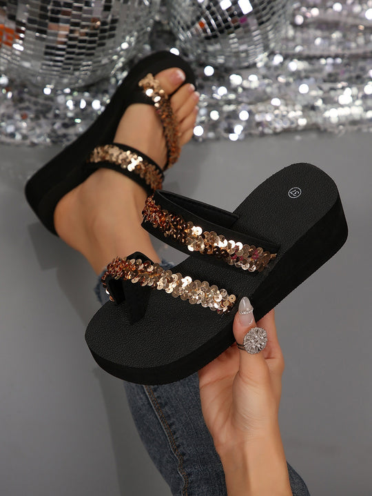 Damen Plateausandalen mit glitzernden Pailletten EB