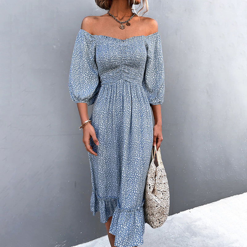 Damen Kleid mit elastischem Taillengürtel und Rüschendetails EB