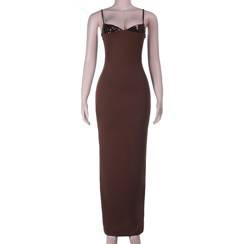 Damen figurbetontes Maxikleid mit schimmerndem Oberteil EB