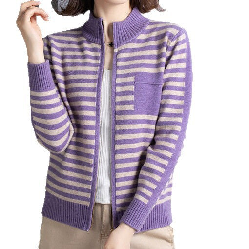 Damen Strickjacke mit Stehkragen und Reißverschluss EB
