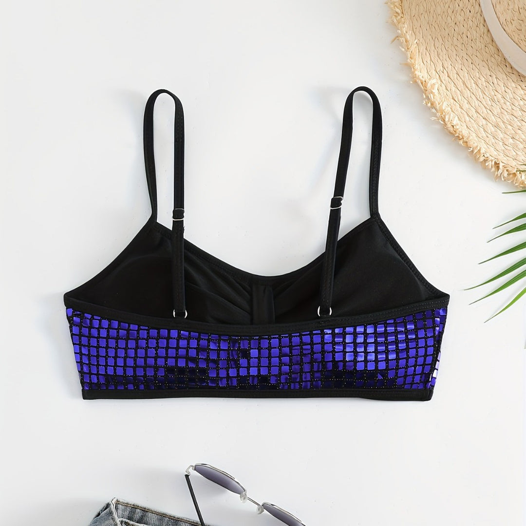 Damen Crop-Bikini-Top mit glitzerndem Netzdesign EB