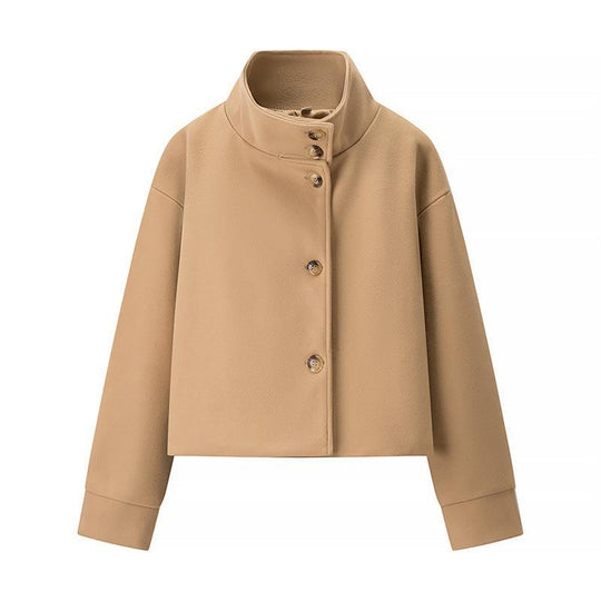 Damen modische Cropped-Jacke mit hohem Kragen und praktischen Knöpfen EB
