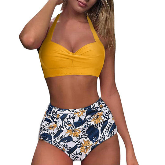 Damen Hochtaillierter Karobikini mit gerafftem Oberteil EB