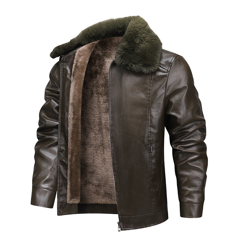 Herren Kunstleder-Fieldjacke mit durchgehendem Teddyfutter und verdecktem Reißverschluss EB
