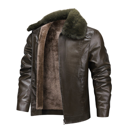 Herren Kunstleder-Fieldjacke mit durchgehendem Teddyfutter und verdecktem Reißverschluss EB