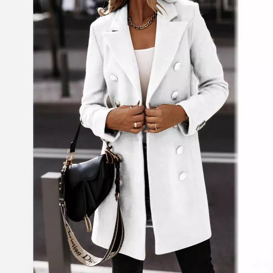 Damen eleganter Wollmantel mit doppelter Knopfleiste EB