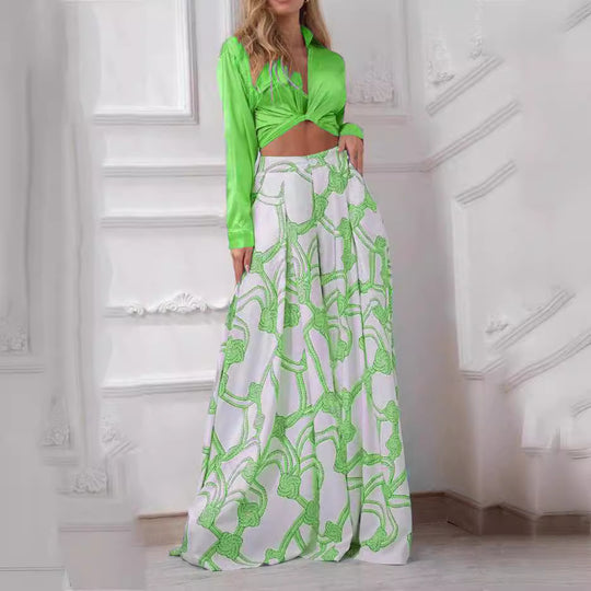 Damen elegantes Wickeloberteil mit langem Ärmel und Maxi-Rock EB