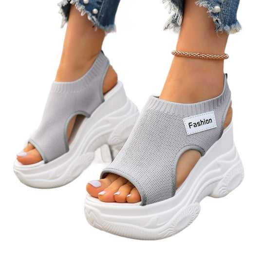 Damen Plateau-Sandalen mit atmungsaktivem Obermaterial und sportlicher Sohle EB