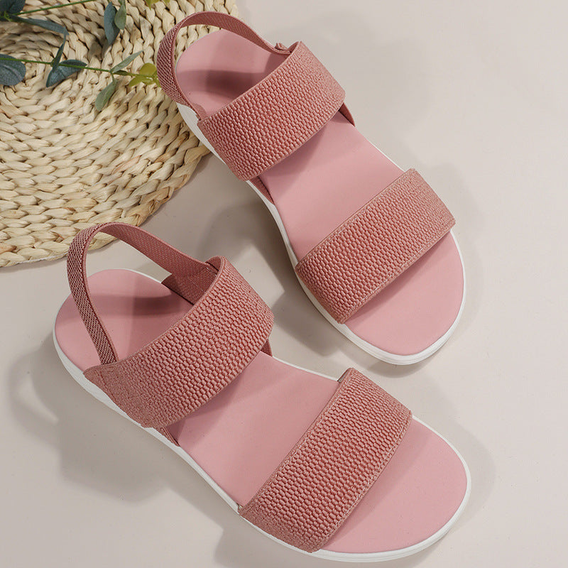 Damen komfortable Sandalen mit elastischen Riemen und buntem Muster EB