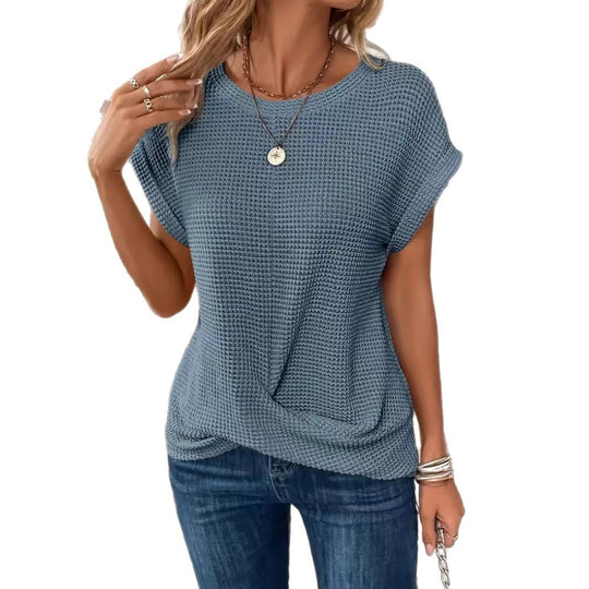 Damen lässiges Waffelpullover mit weichem Stoff und eleganten Ärmeln EB
