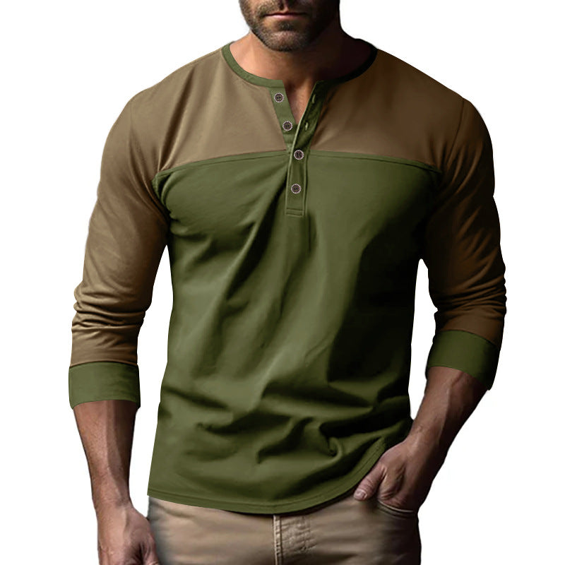 Herren nan modernes Henley-Longsleeve mit Riegelknopfleiste, zweifarbigen Kontrast-Einsatz und gerippten Bündchen EB