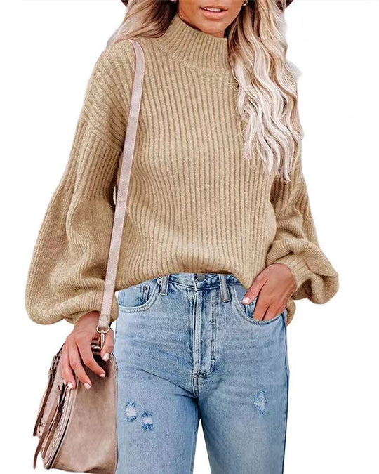 Damen Pullover mit voluminösen Ärmeln und feinem Rippstrick EB