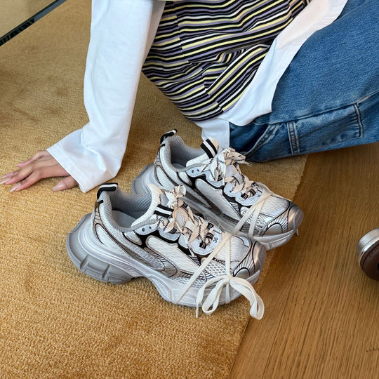 Damen Sportliche Chunky Sneakers mit atmungsaktiver Mesh-Oberfläche und gepolsterter Sohle EB