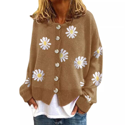 Damen Farbiger Baumwollpullover mit Blumenmuster EB