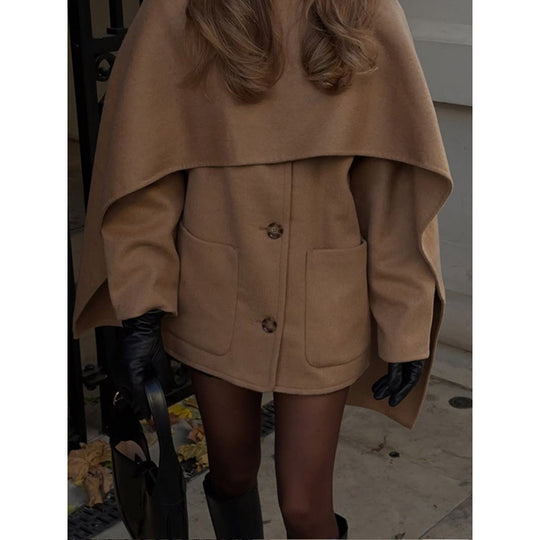 Damen elegante Wolljacke mit übergroßem Kragen EB