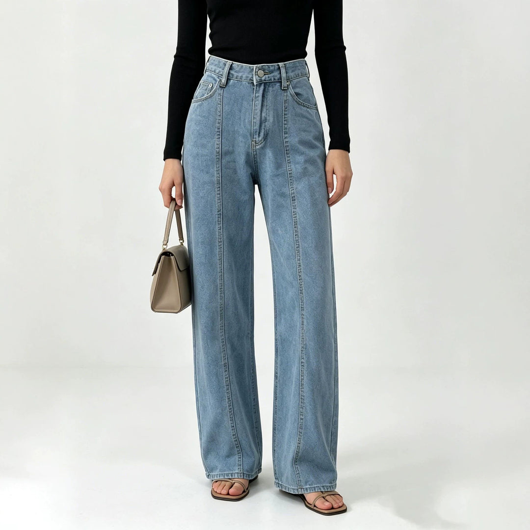 Damen nan hochtaillierte Jeans mit vertikaler Nahtpasse und weitem Bein EB