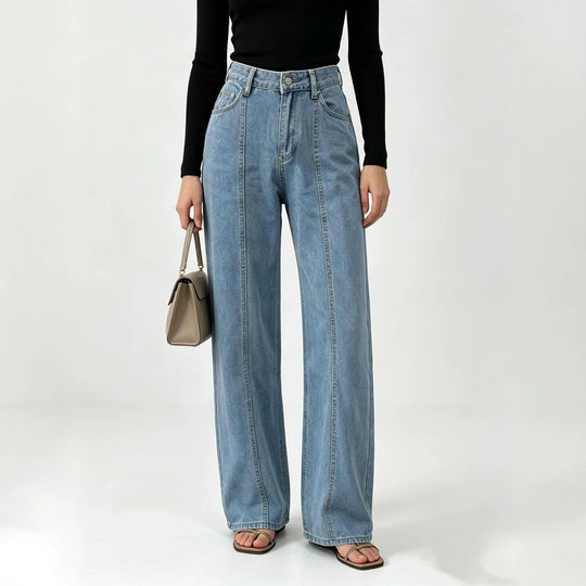 Damen nan hochtaillierte Jeans mit vertikaler Nahtpasse und weitem Bein EB