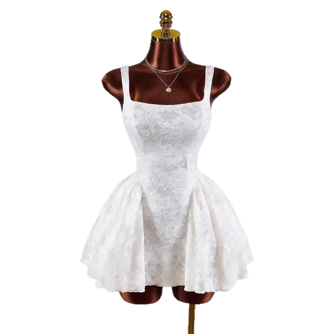Damen nan tailliertes Spitzen-Cocktailkleid mit Korsett-Bustier und doppellagigem Schößchenrock EB