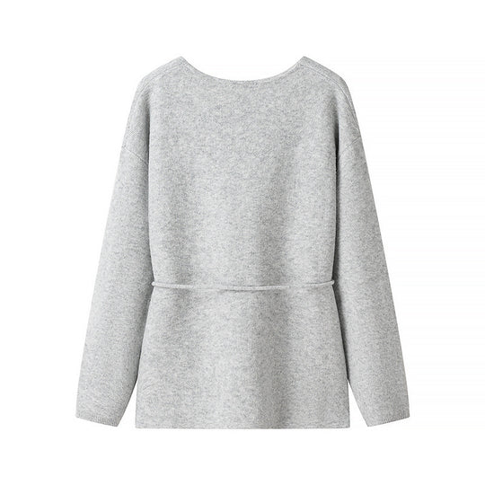 Damen Kuscheliger Strickcardigan mit tiefem V-Ausschnitt und Taillenkordel EB