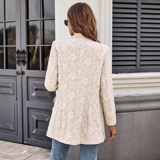 Damen nan floral bestickter Longblazer mit Reverskragen und Ein-Knopf-Verschluss EB