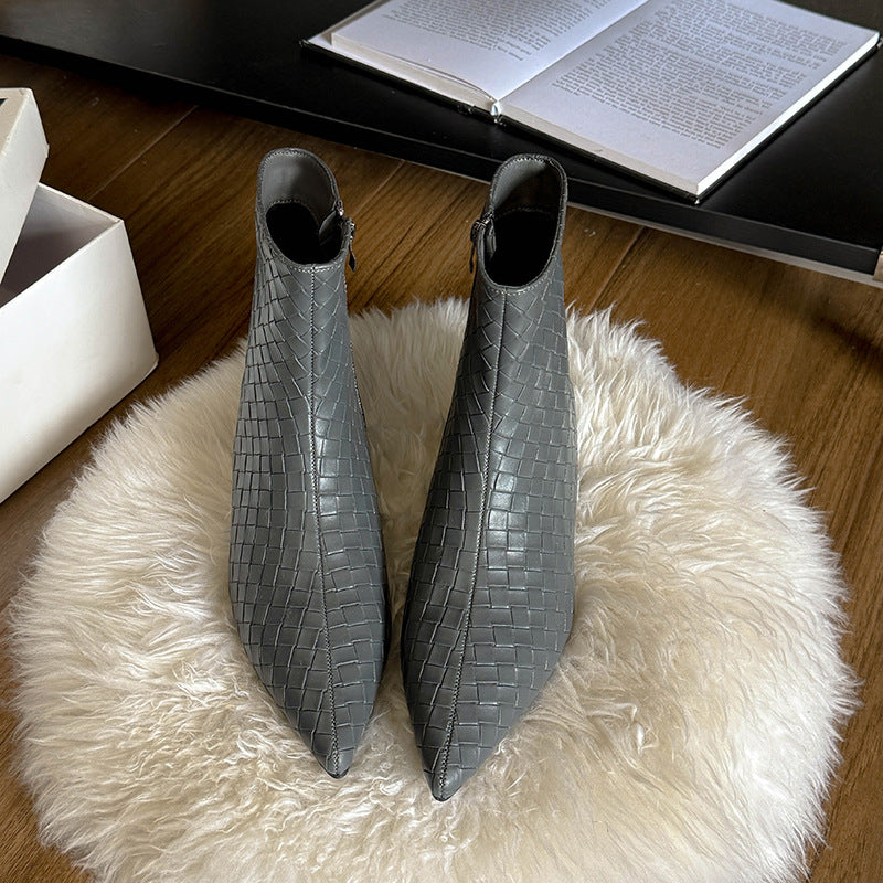 Damen modische Ankle Boots mit geflochtenem Design und eleganter Keilsohle EB