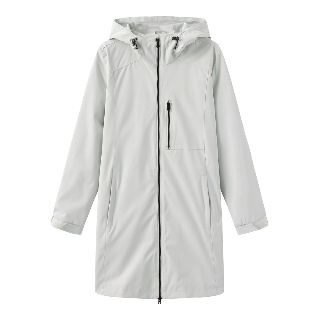 Damen nan lange schlanke Funktionsregenjacke mit durchgehendem Reißverschluss Brustreißverschlusstasche und Klettmanschetten EB