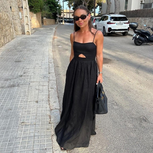Damen Maxikleid mit tiefem Schlitz und verführerischem Cut-Out EB