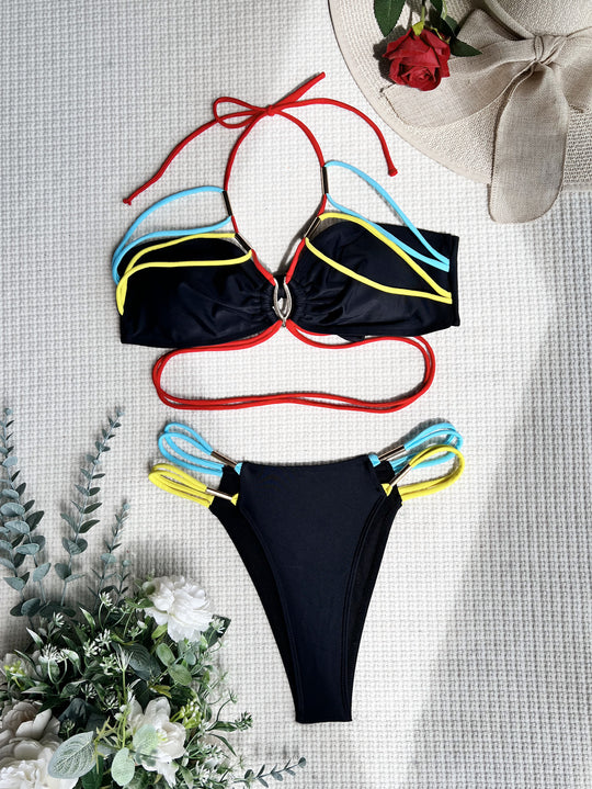 Damen Hochgeschnittener Bikini mit innovativem Schnür-Design EB