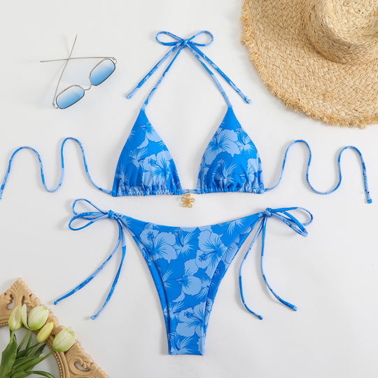 Damen Triangel-Bikini mit zierlichen Blumendetails EB