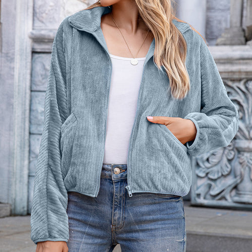 Damen Fleecejacke mit hohem Kragen und praktischen Taschen EB