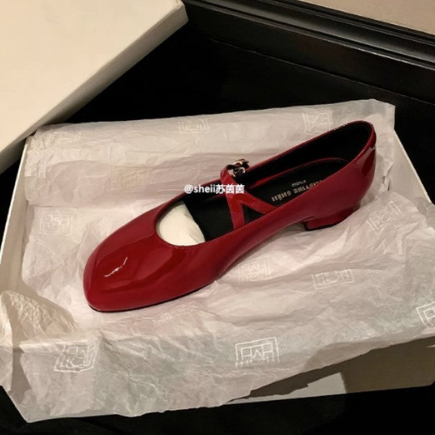 Damen elegante Ballerinas mit dekorativem Riemendesign und komfortablem Blockabsatz EB