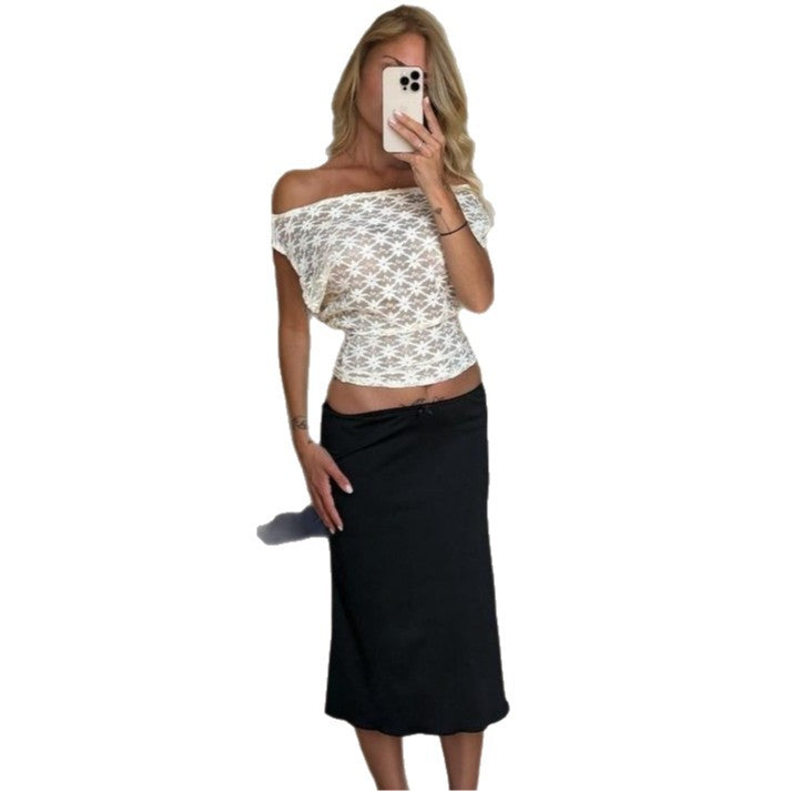 Damen Off-Shoulder Spitzenoberteil mit floralem Design EB