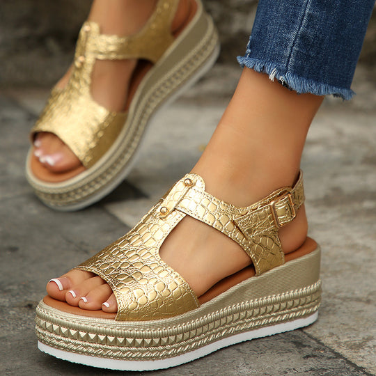 Damen Wedge-Sandalen mit strukturiertem Obermaterial und komfortablem Fußbett EB