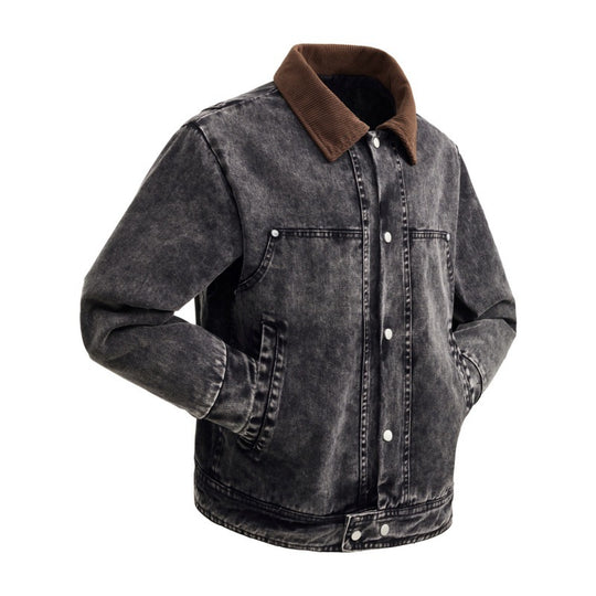 Herren wattierte Jeansjacke mit Cordkragen, Druckknopfleiste und praktischen Seitentaschen EB
