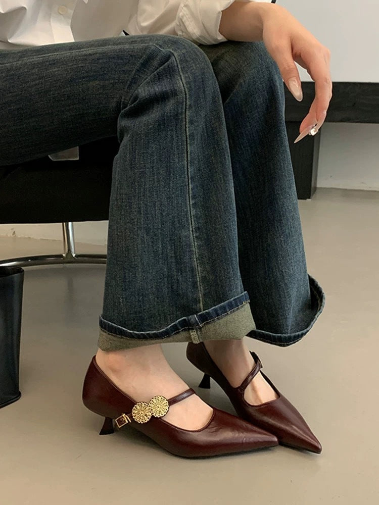 Damen elegante Sling-Pumps mit modischer Schnalle und hochwertigem Leder EB