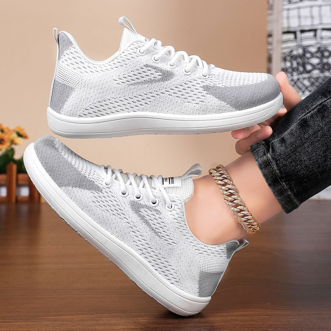 Damen nan leichter atmungsaktiver Strick-Freizeitsneaker mit elastischer Schnürung und stoßdämpfender EVA-Zwischensohle EB