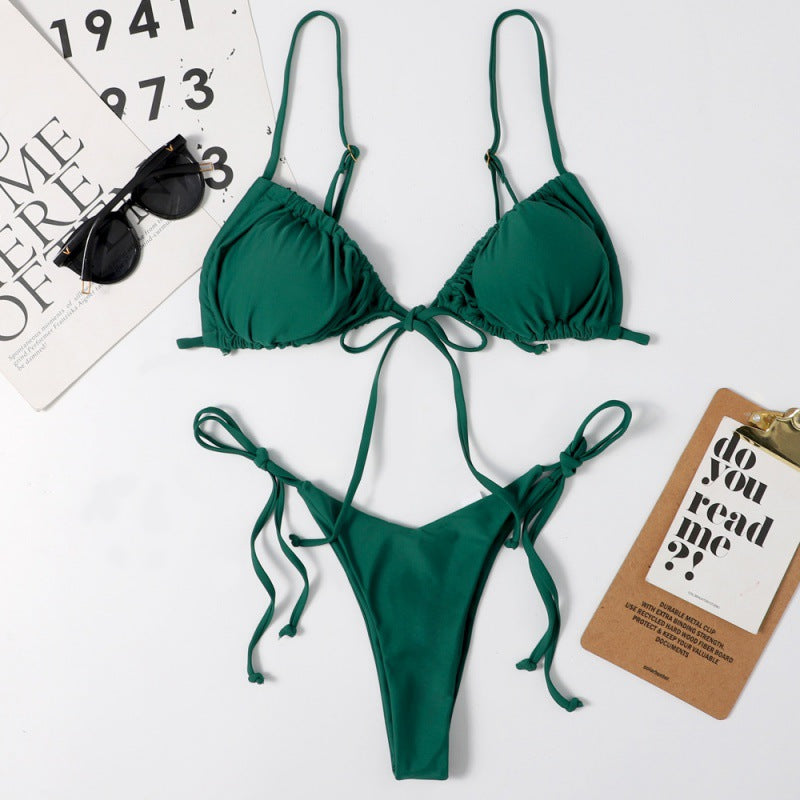Damen Tiefer Ausschnitt Triangel-Bikini mit verspielten Bindebändern EB