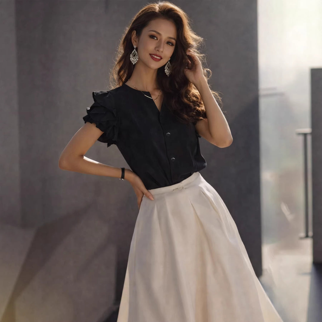 Damen Elegante Bluse mit Rüschendetails im schlichten Design EB