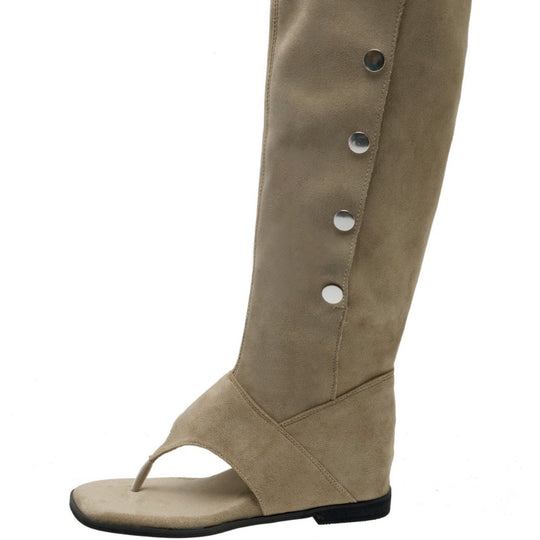 Damen offene Stiefel mit modischem Riemendesign und eleganten Knopfdetails EB