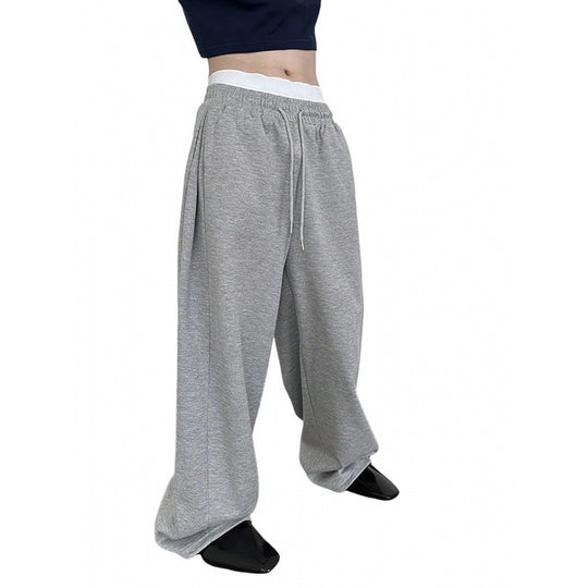 Damen nan weite Oversize Jogginghose mit tiefem Schritt, elastischem Bund und Kordelzug EB