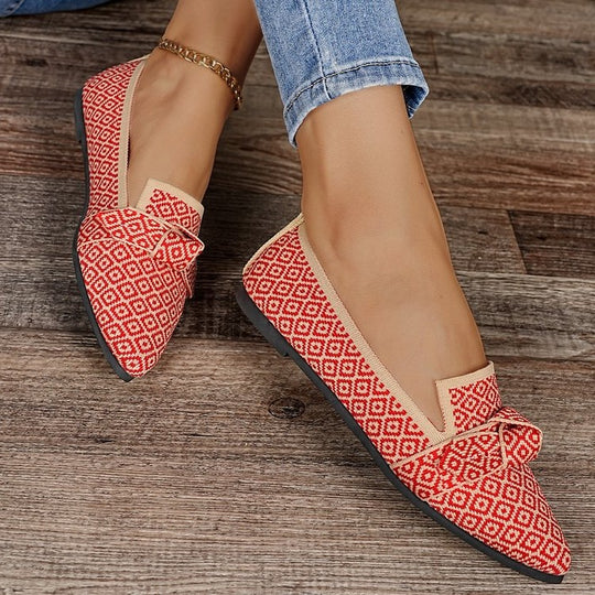 Damen Ballerinas mit modischem Schleifenmuster und bequemer Sohle EB