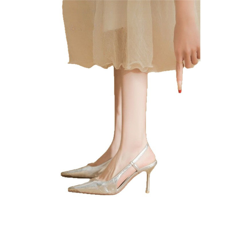 Damen Slingback High Heel Schuhe aus glänzendem Silber EB
