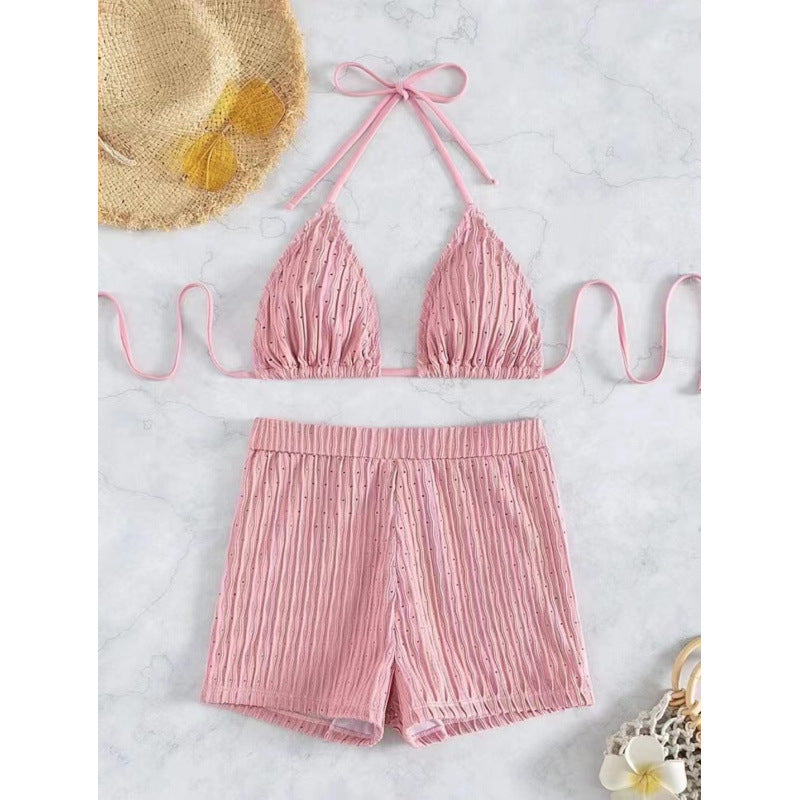 Damen Triangel-Bikini mit hochwertigem Rüschendesign und stretchy Shorts EB