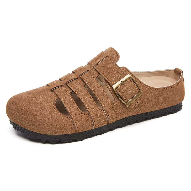 Damen nan geschlossene Sandalen-Halbschuh mit verstellbarer Metallschnalle, atmungsaktiven Cut-Outs und gepolstertem Komfortfußbett EB