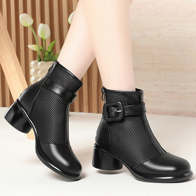 Damen Modische Stiefeletten mit strukturiertem Mesh-Einsatz und elegantem Riemen EB