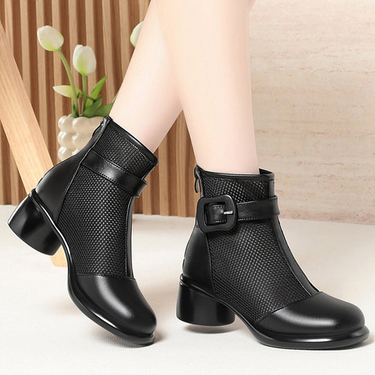 Damen Modische Stiefeletten mit strukturiertem Mesh-Einsatz und elegantem Riemen EB