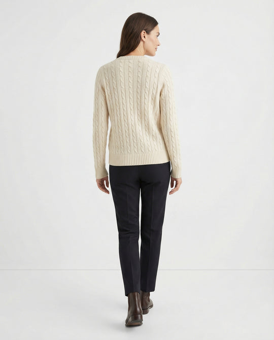 Damen klassische Zopfmuster-Strickjacke mit Rundhalsausschnitt und durchgehender Knopfleiste EB